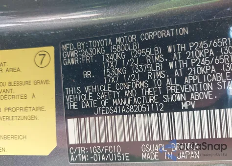 2008 Toyota Highlander из США, поврежденный, VIN JTEDS41A382051112